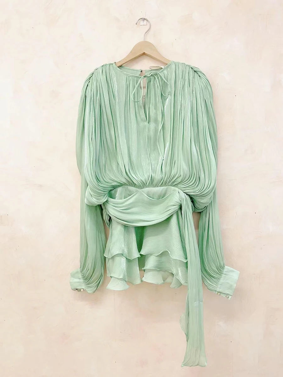 Long Sleeve Ruffle Details Mini Dress