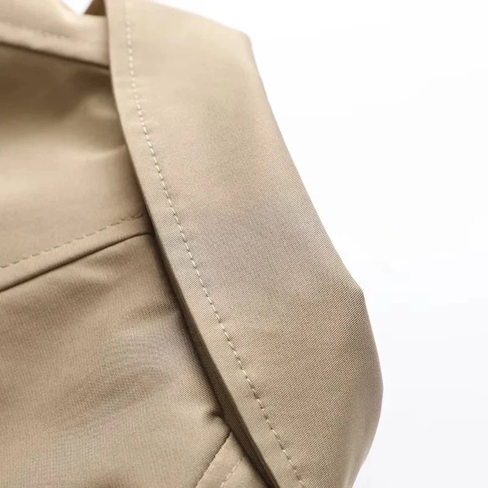 Single-Breasted Plaid Details Trench Coat