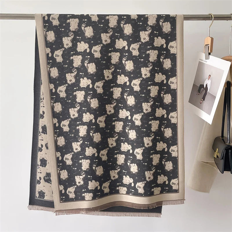 Cashmere Cat Print Scarf Pashmina - Cat Lovers Gift