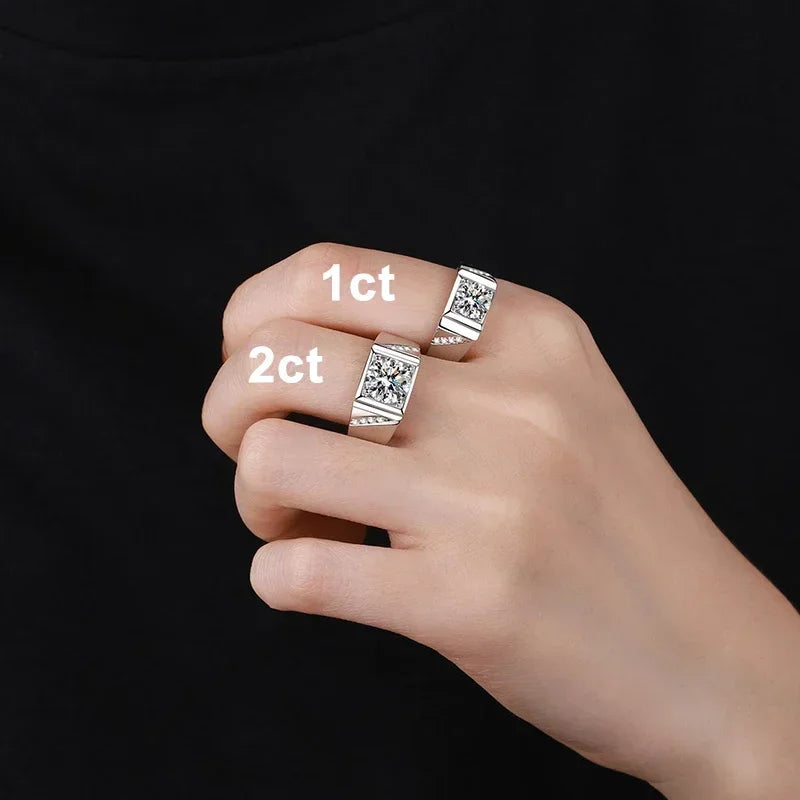 Moissanite Men's White Gold Plated Ring