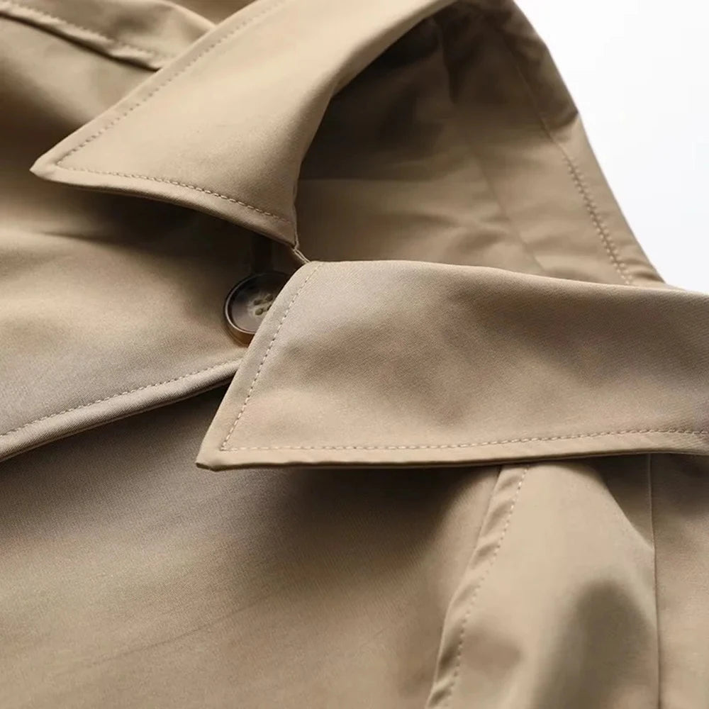 Single-Breasted Plaid Details Trench Coat