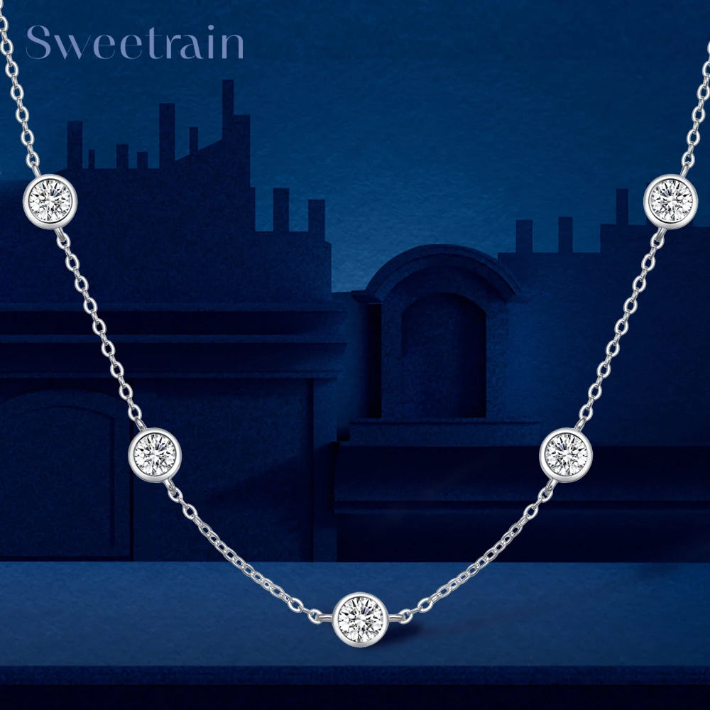 2.5ct Moissanite 5 Stones Moissanite 18k Gold Plated Necklace