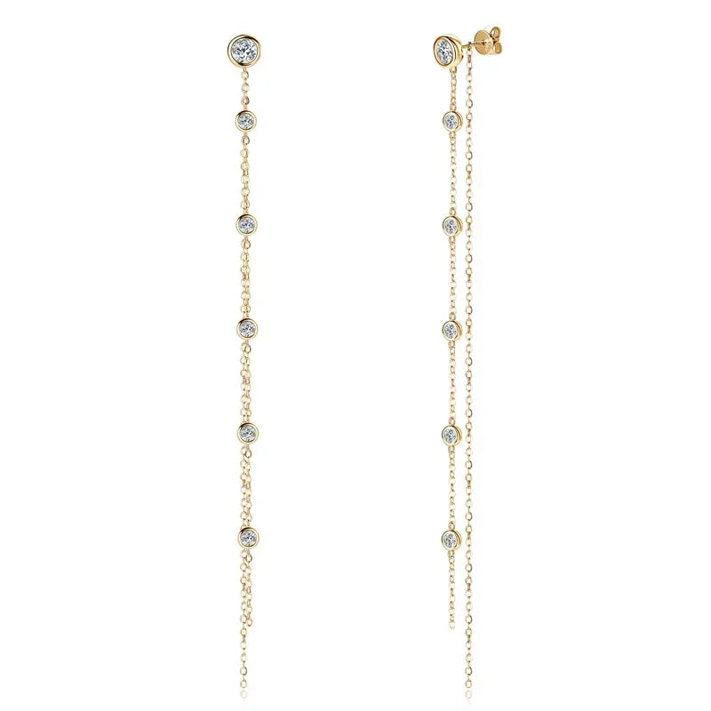 2 Carat Long Tassel Chain Moissanite Earrings