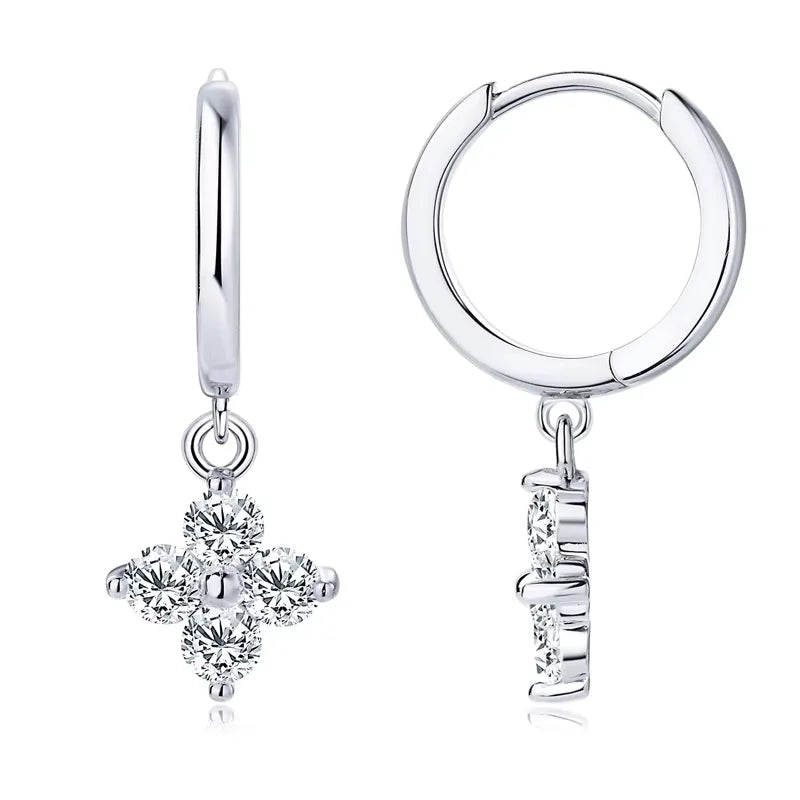 Moissanite Four-leaf Flower Necklace with a Matching Earrings