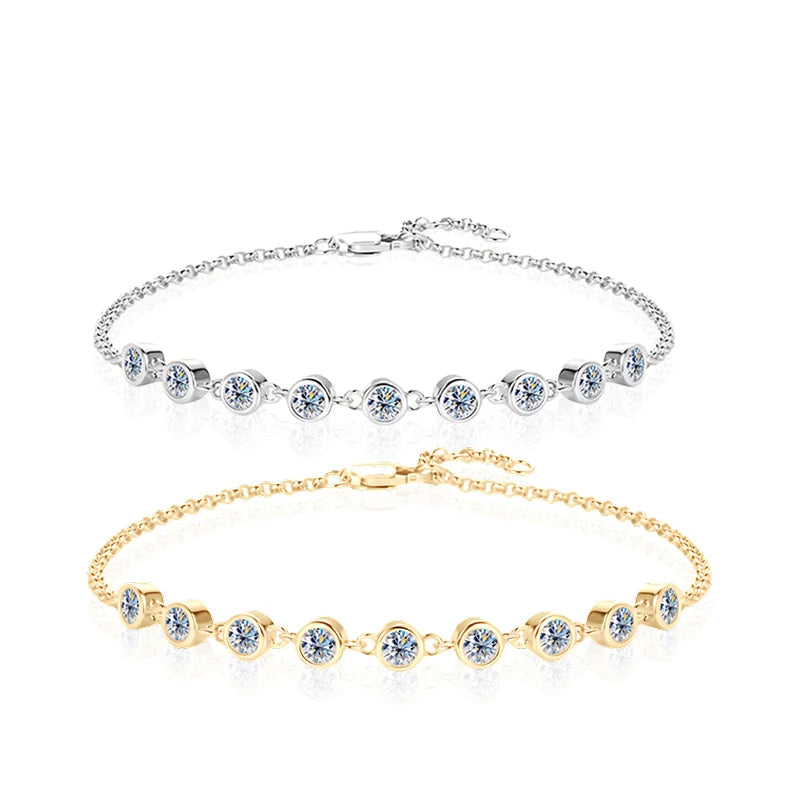 18K Gold Plated Moissanite Charm Bracelet – 9-Stone D Color VVS1