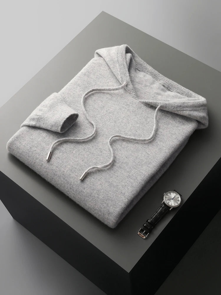 Men’s 100% Merino Wool Hooded Knit Pullover