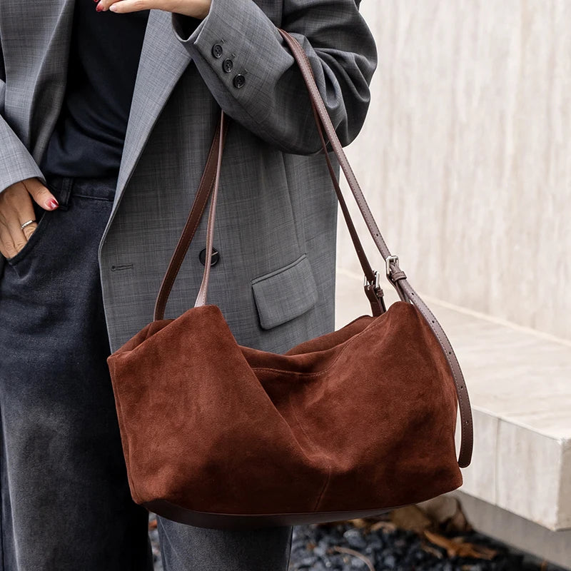 Genuine Leather Suede Large Shoulder Bag