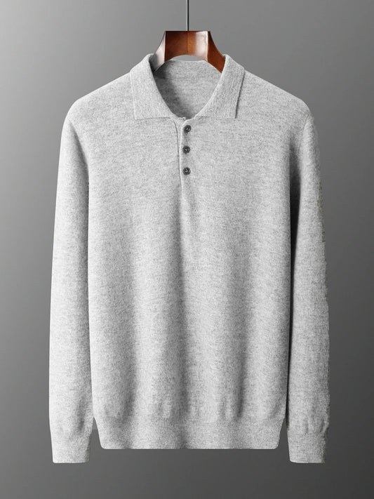 Men's Luxury 100% Merino Wool Buttoned Polo Pullover