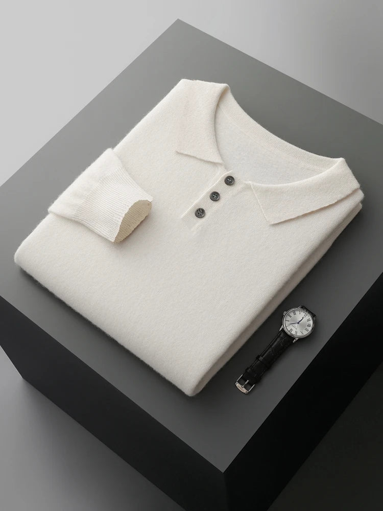 Men's Luxury 100% Merino Wool Buttoned Polo Pullover