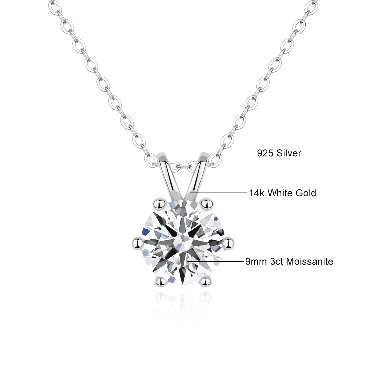 Real 14k Gold Pendant Round Cut Moissanite Necklace