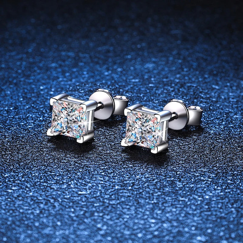 Square Shape 2 CT Moissanite Stud Earrings - Gift for Her