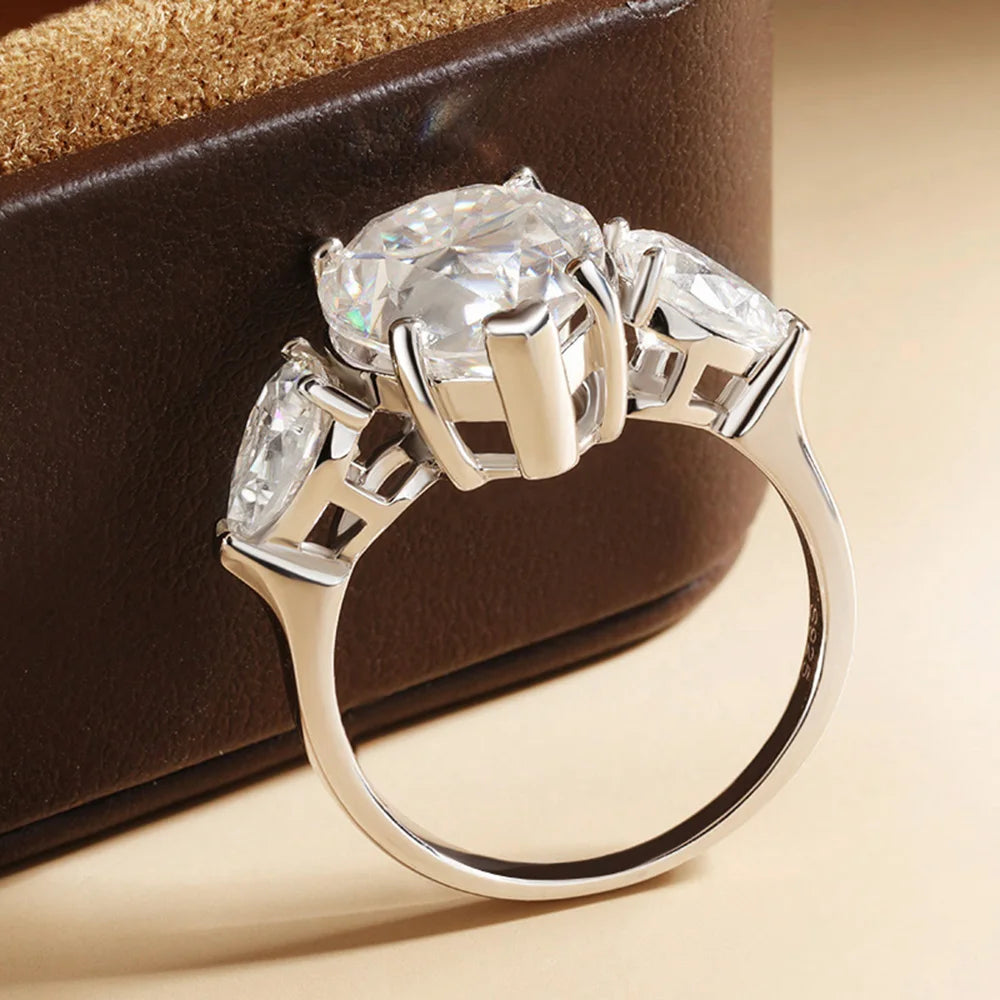 18K Plated 3 Stones 8 Carat Pear Cut Waterdrop Shape Engagement Wedding Moissanite Ring