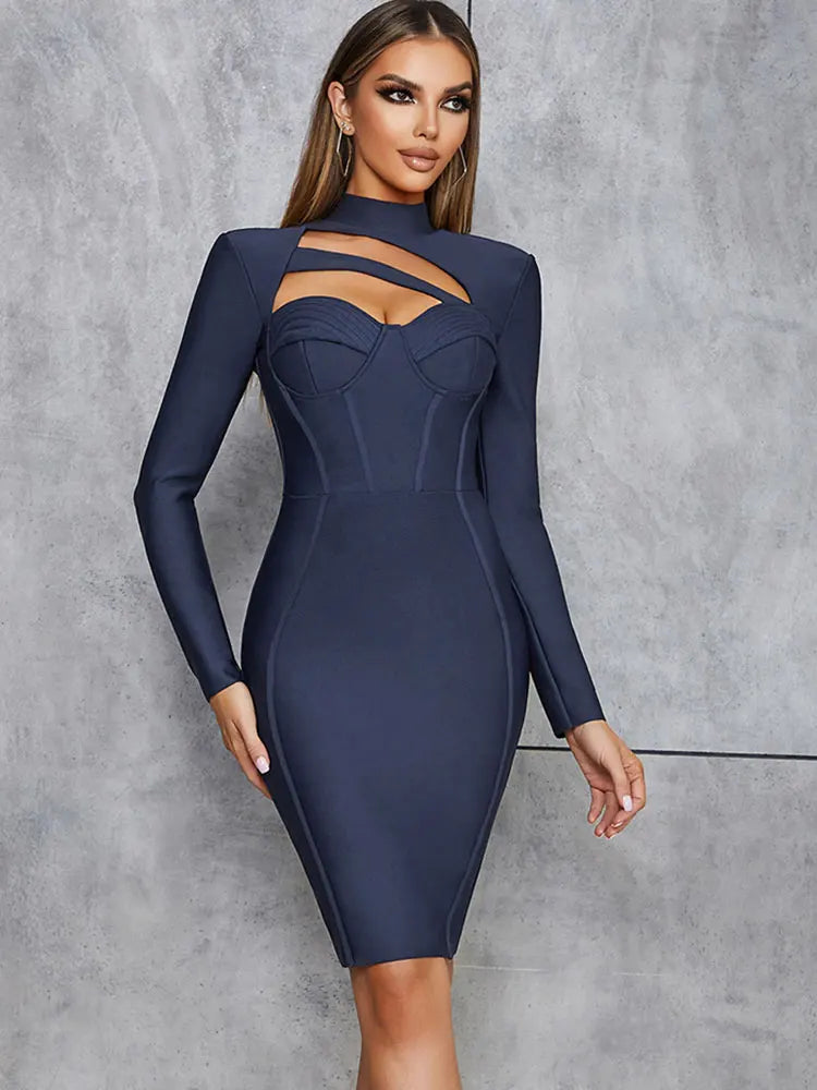 Long Sleeves Corset Chest Cut-Out Short Bandage Dress The Black Friesian Long Sleeves Corset Chest Cut-Out Short Bandage Dress The Black Friesian