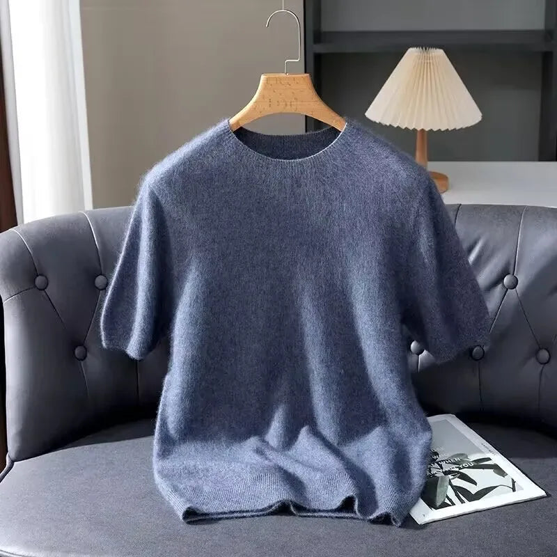 100% Mink Cashmere Round Neck Knitted T-Shirt Sweater