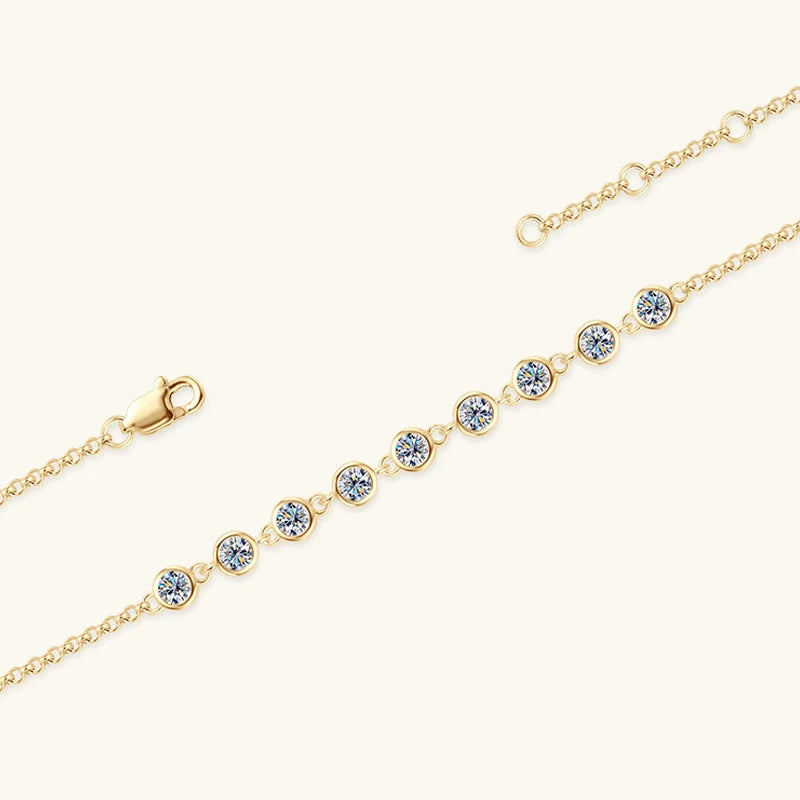 18K Gold Plated Moissanite Charm Bracelet – 9-Stone D Color VVS1