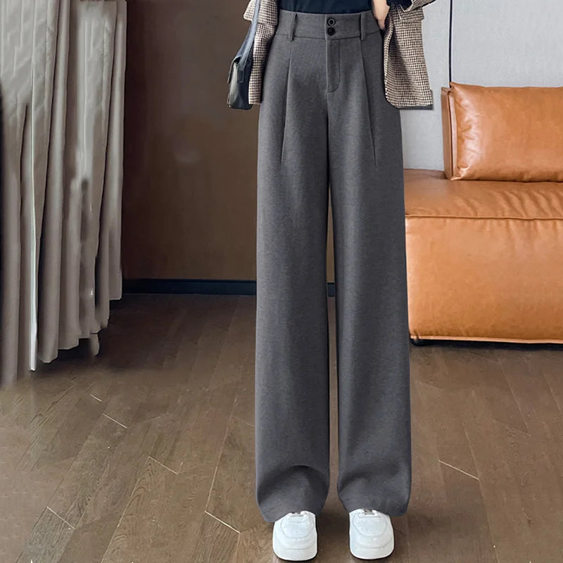 Autumn Winter Woolen ٍSuit Pants Wide Leg Trousers