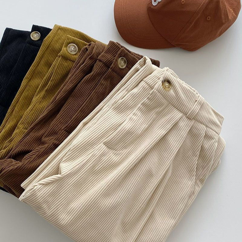 High Waist Wide Leg Vintage Corduroy Cotton Trousers