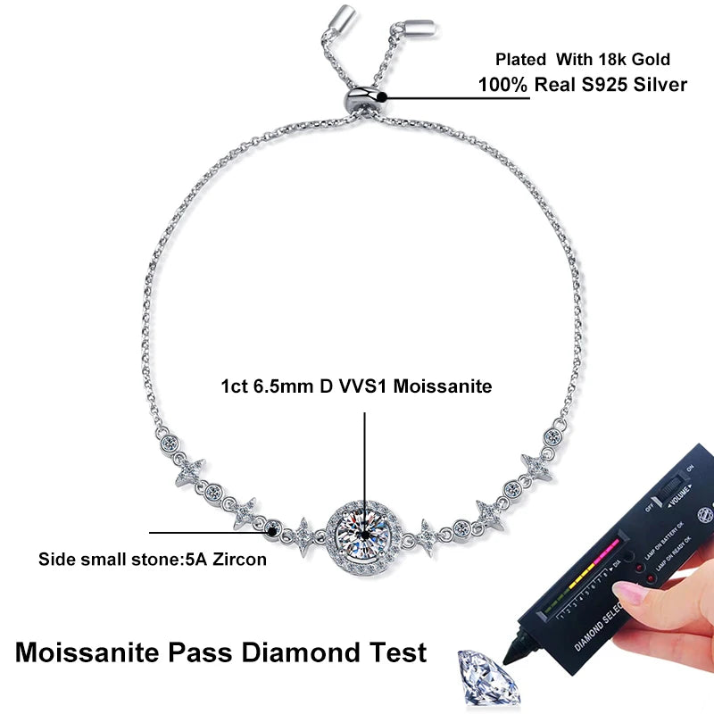 1 Carat 6.5mm Moissanite 18k Gold Plated Bracelet