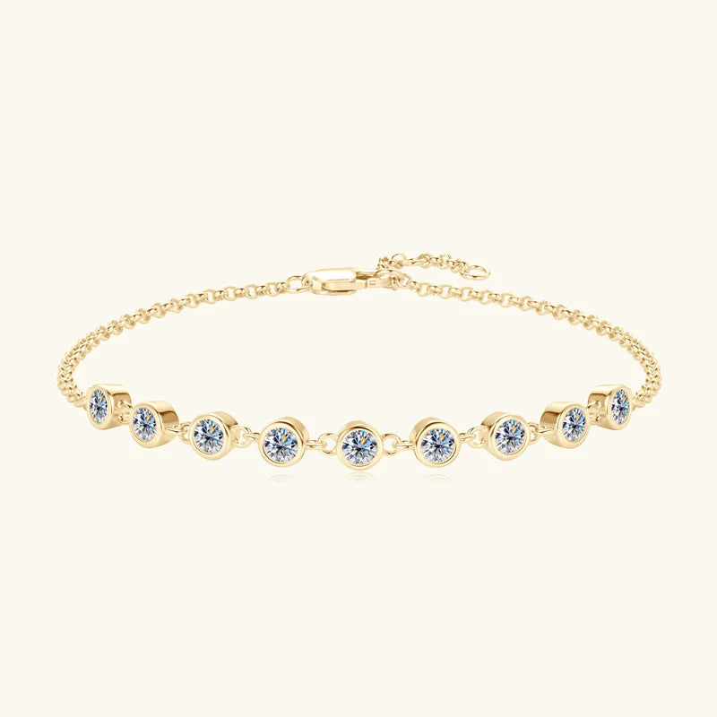 18K Gold Plated Moissanite Charm Bracelet – 9-Stone D Color VVS1