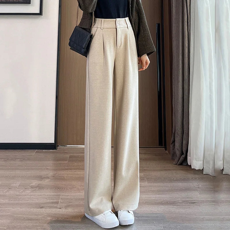 Autumn Winter Woolen ٍSuit Pants Wide Leg Trousers