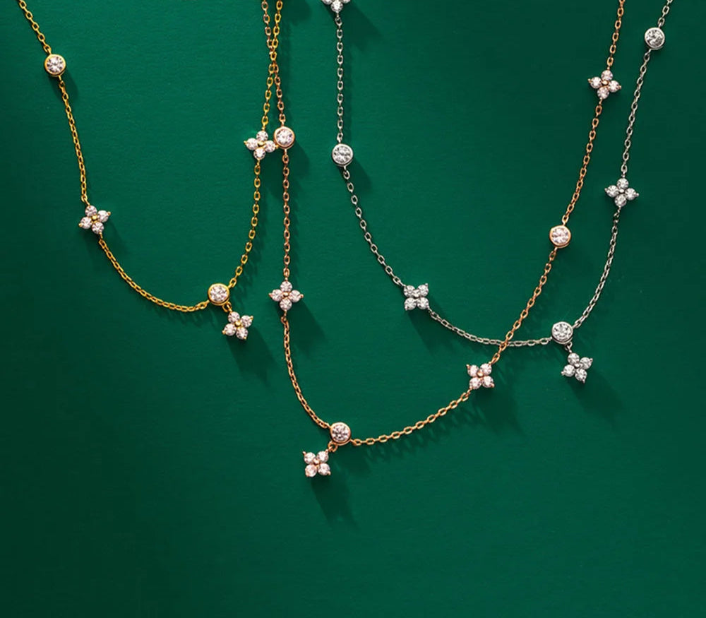 Clover Design Moissanite Necklace - Four-leaf Flower Necklace