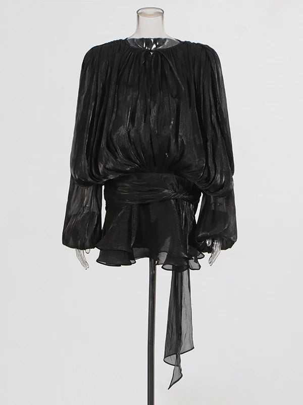 Long Sleeve Ruffle Details Mini Dress