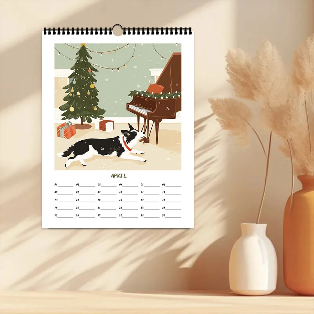 2026 Cartoon Dog Sketch Series Wall Calendar - Dog Lovers Christmas Gift
