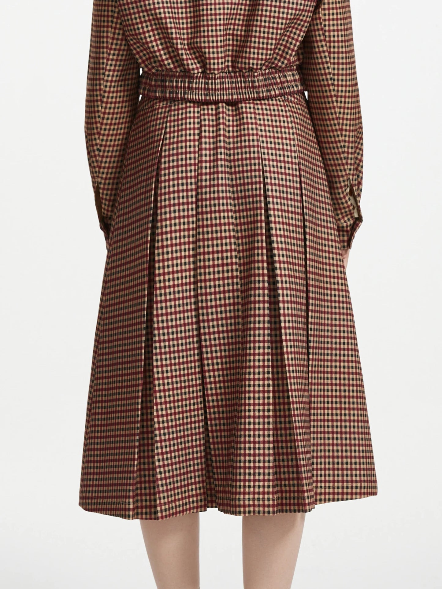 Checkerboard Coat and Pleated Skirt Set