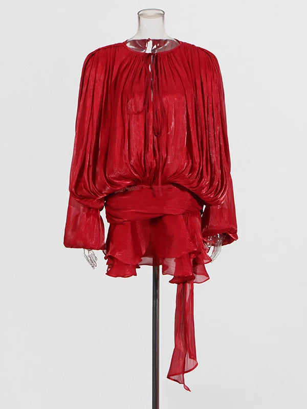 Long Sleeve Ruffle Details Mini Dress