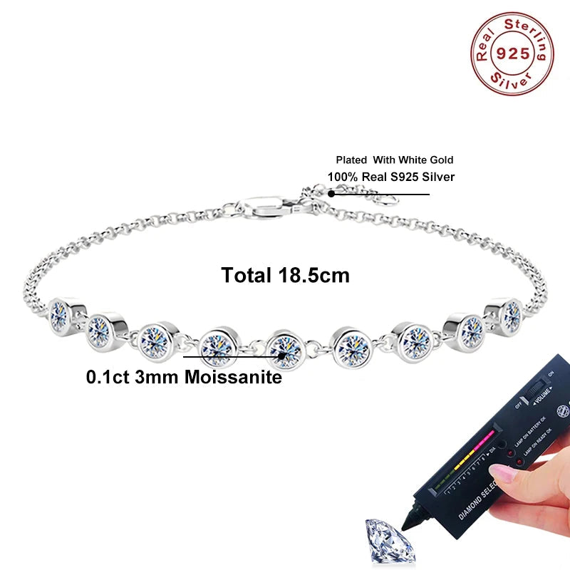 18K Gold Plated Moissanite Charm Bracelet – 9-Stone D Color VVS1