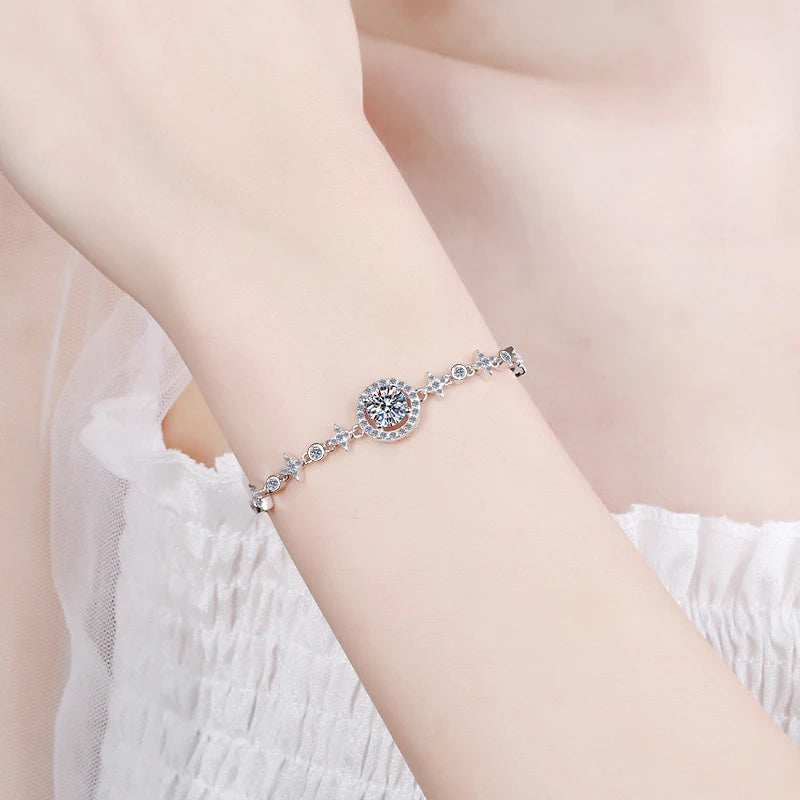1 Carat 6.5mm Moissanite 18k Gold Plated Bracelet
