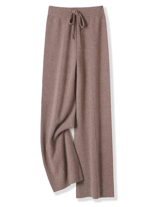 100% Merino Wool Knitted Wide-Leg Trousers