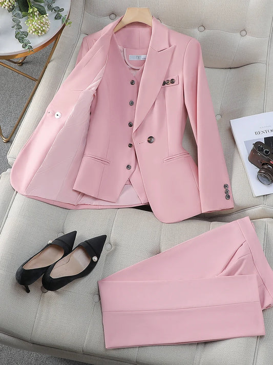 Women’s 3-Piece Slim Fit Suit – Blazer, Vest & Ankle-Length Pants