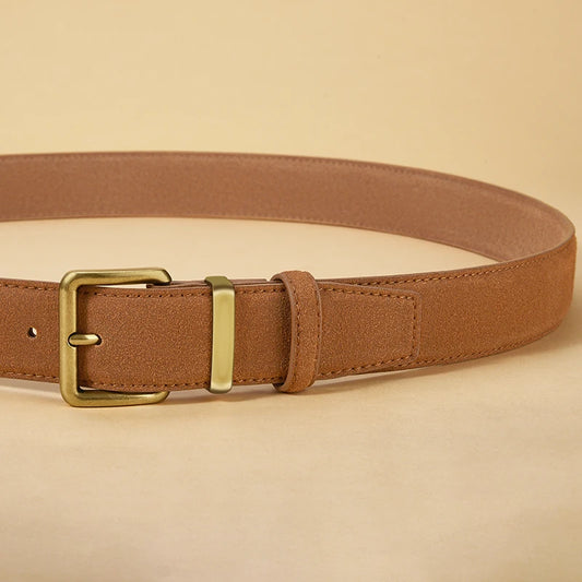 100% Suede Leather Belt for Women & Men with Gold Buckle