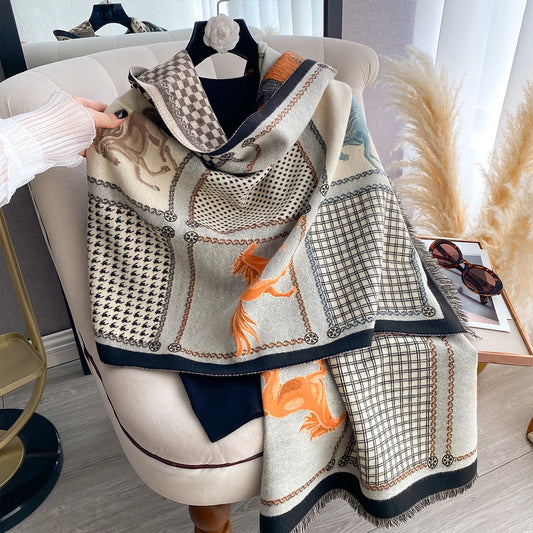Double-Sided Horses Print Scarf