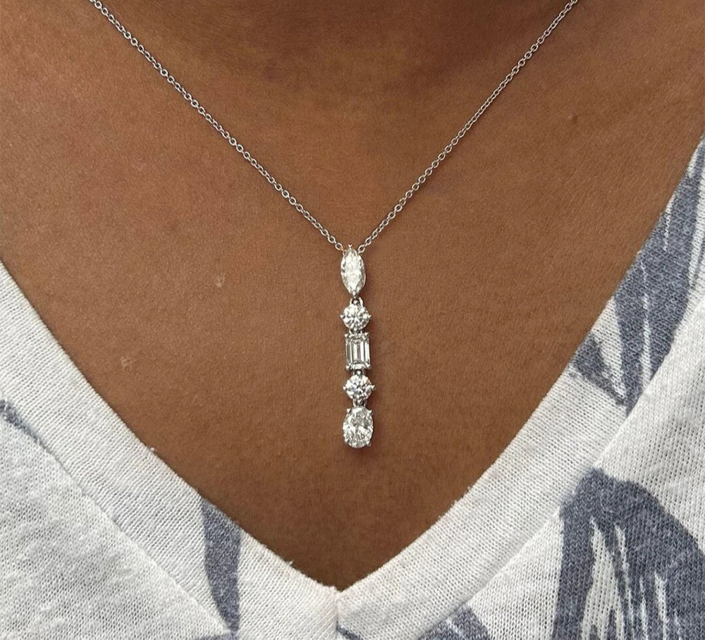 2.1 Carat 5-Stone Moissanite Necklace - Marquise, Round, Oval, Emerald Cut Moissanite