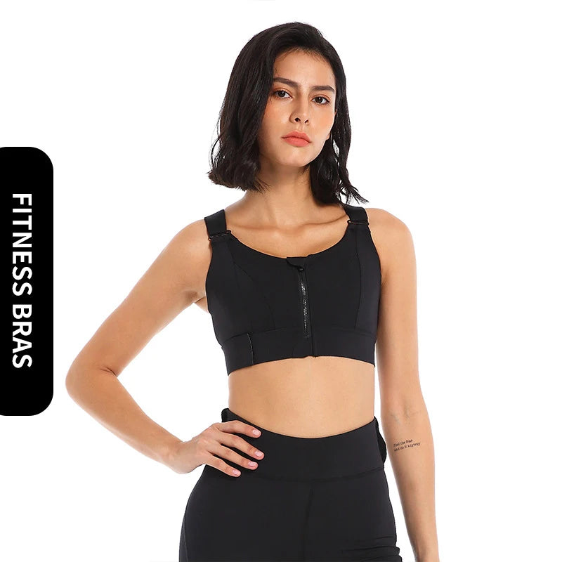 Adjustable Front Zipper Full-Coverage Breathable Sport Bra