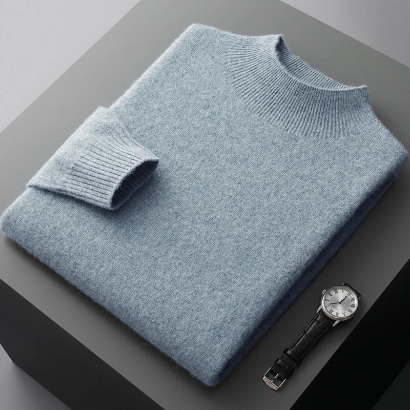 Men's 100% Merino Wool Mock Neck Pullover – Luxury Knit Sweater