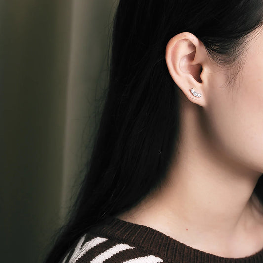 3-Stone Moissanite Stud Earrings – 18K Gold Plated, Gift for Her