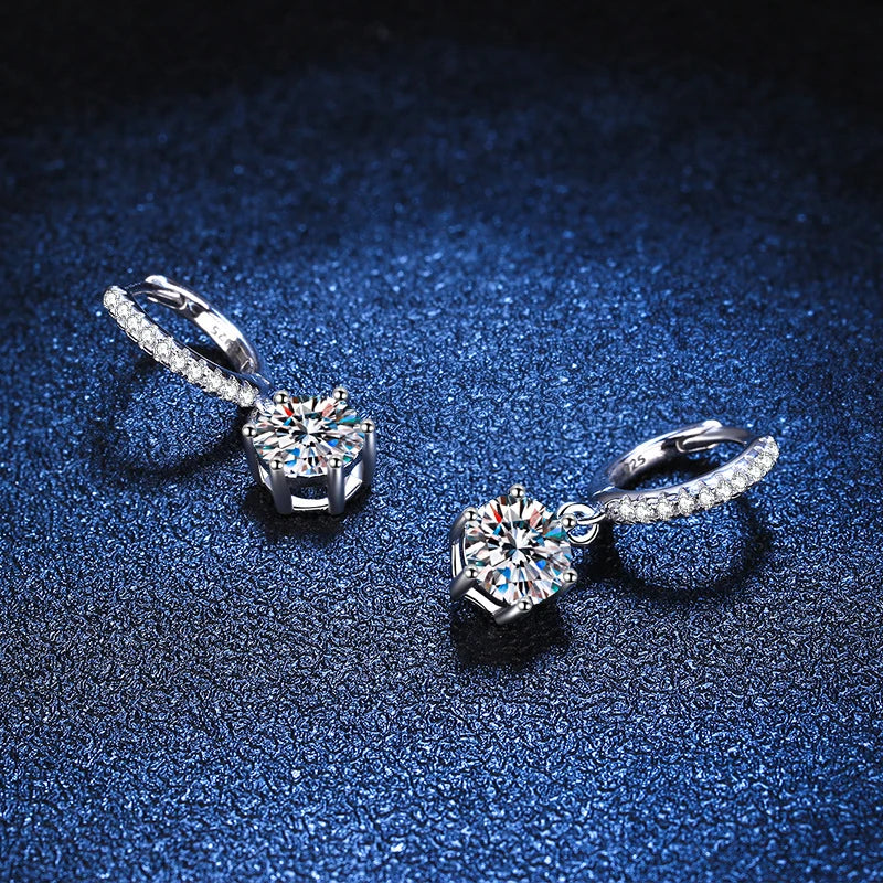 Moissanite Diamond White Gold Plated Drop Earrings