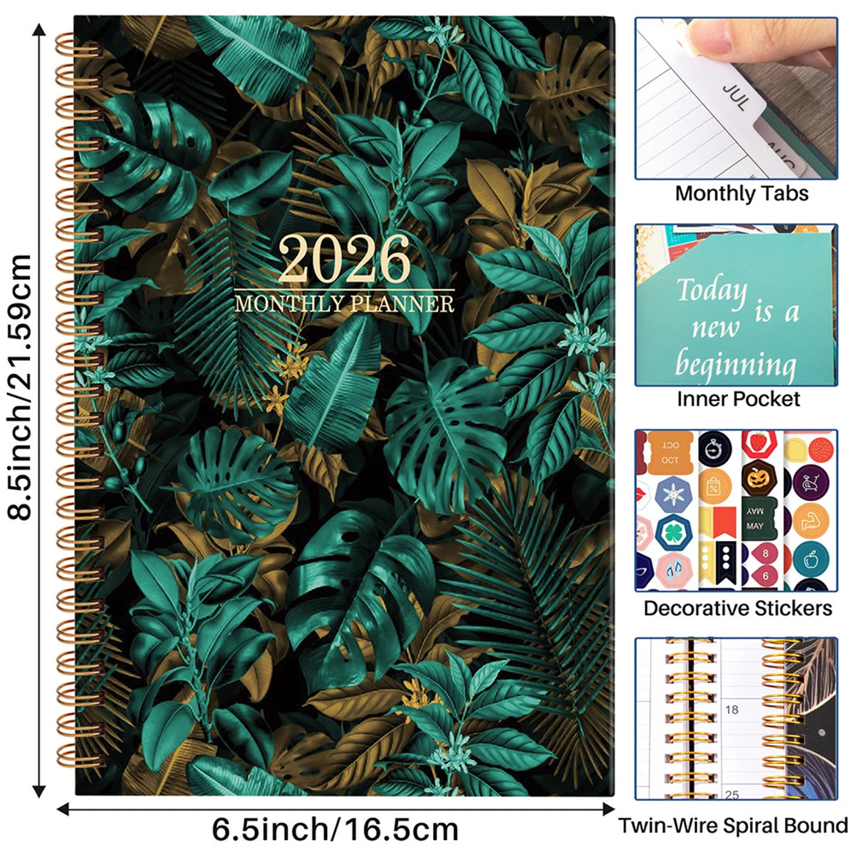 Tree Leaves Design 2026 Weekly / Monthly Planner - A5 Agenda with Stickers