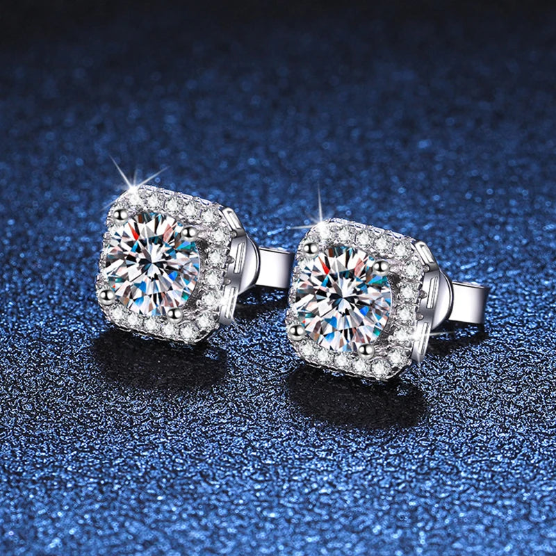 D Color Square Moissanite Stud Earrings
