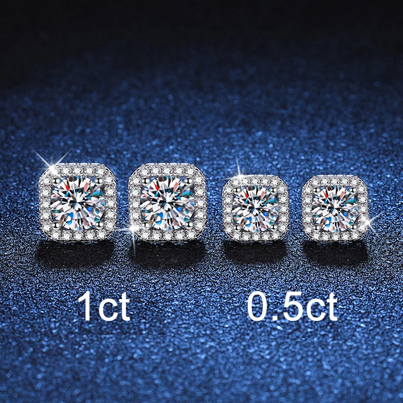 D Color Square Moissanite Stud Earrings