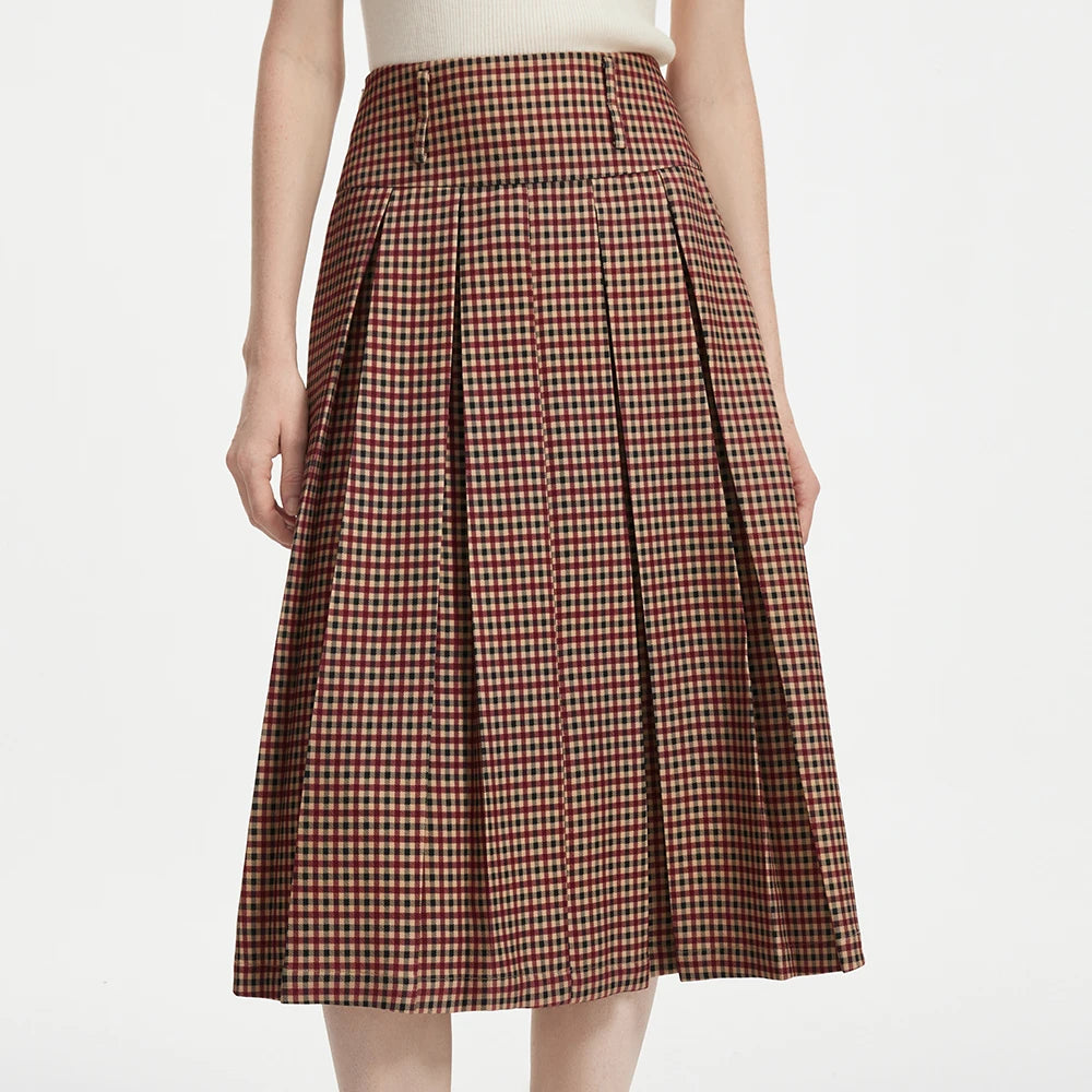 Checkerboard Coat and Pleated Skirt Set