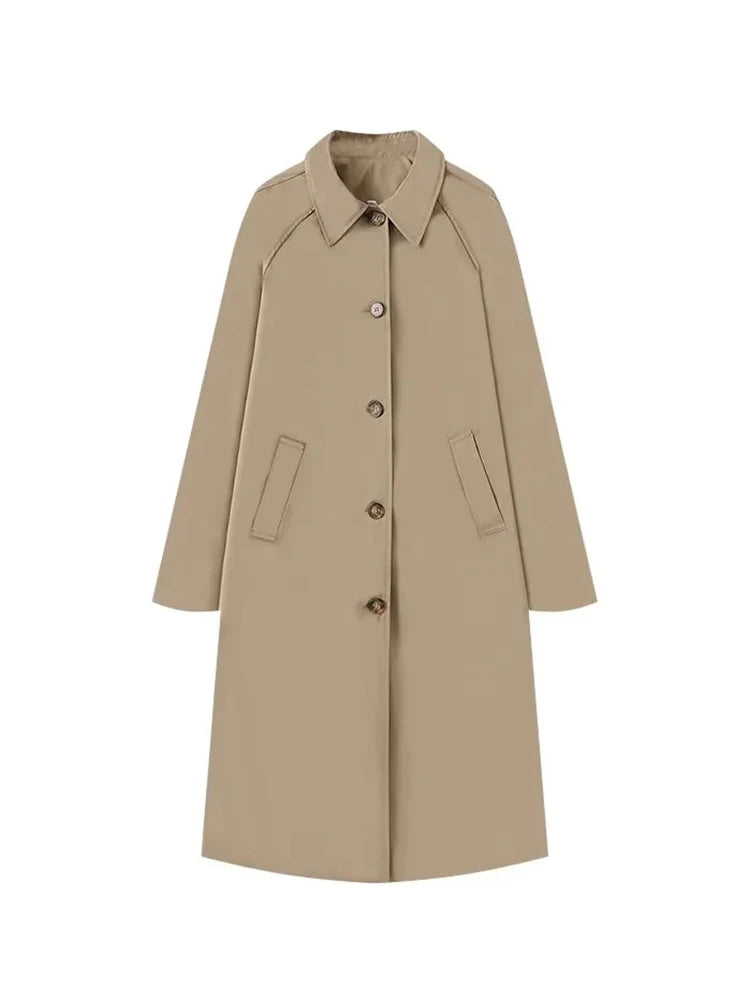 Single-Breasted Plaid Details Trench Coat