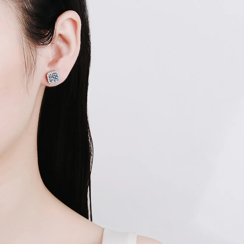 D Color Square Moissanite Stud Earrings