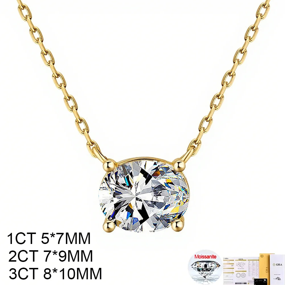 Oval Cut Solitaire Moissanite 18K Gold Plated Necklace – Christmas Gift for Her
