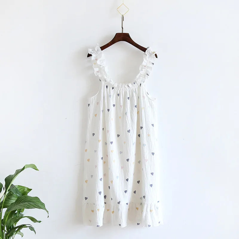 100% Cotton Crepe Night Dress Square Neckline Light Home Dress Mothers Gift