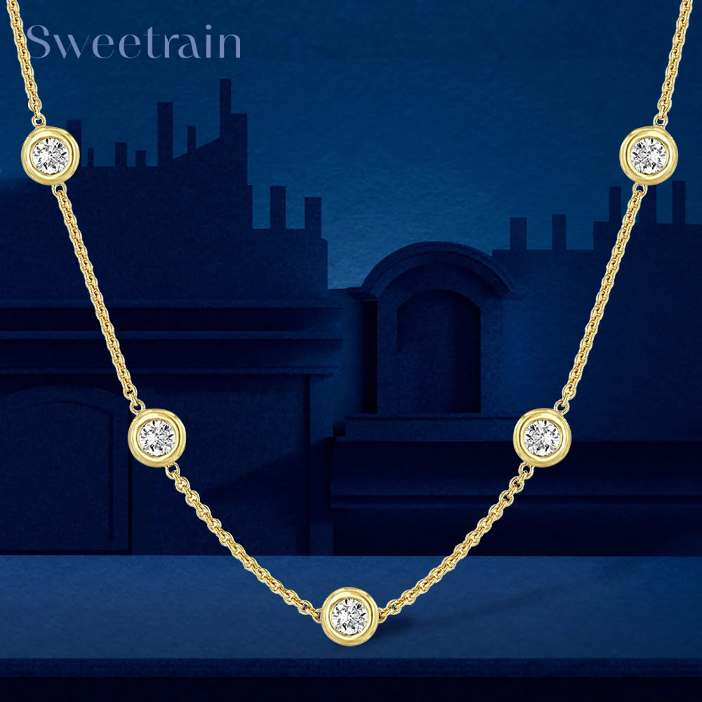 2.5ct Moissanite 5 Stones Moissanite 18k Gold Plated Necklace
