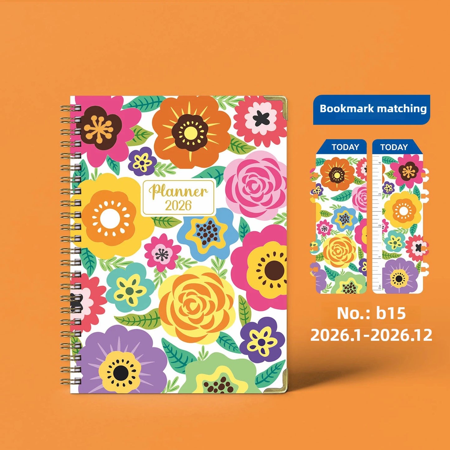 Flowers Design 2026 Weekly / Monthly Planner - A5 Agenda with Matching Bookmark